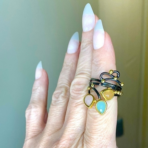 Rajasthan Pear Shaped Gemstone Gold & Silver (Stamped .925) Ring Nwot